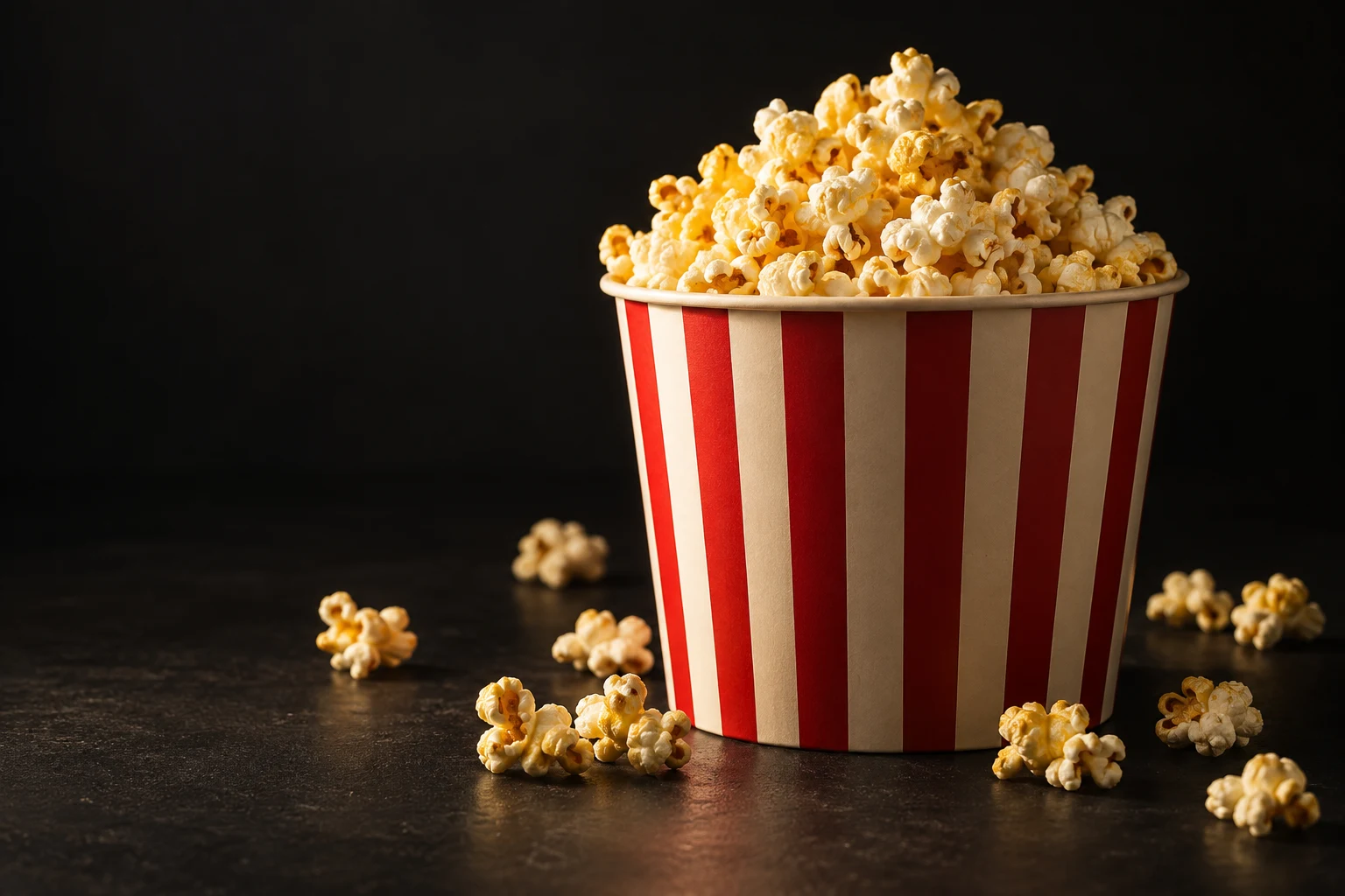 Popcorneimer mit verstreutem Popcorn